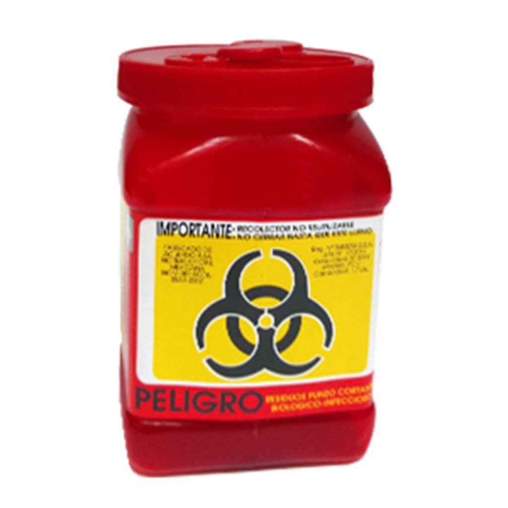 RECOLECTOR DE POLIPROPILENO PARA PUNZOCORTANTES Y LIQUIDOS CAPACIDAD 1.70 LITROS.