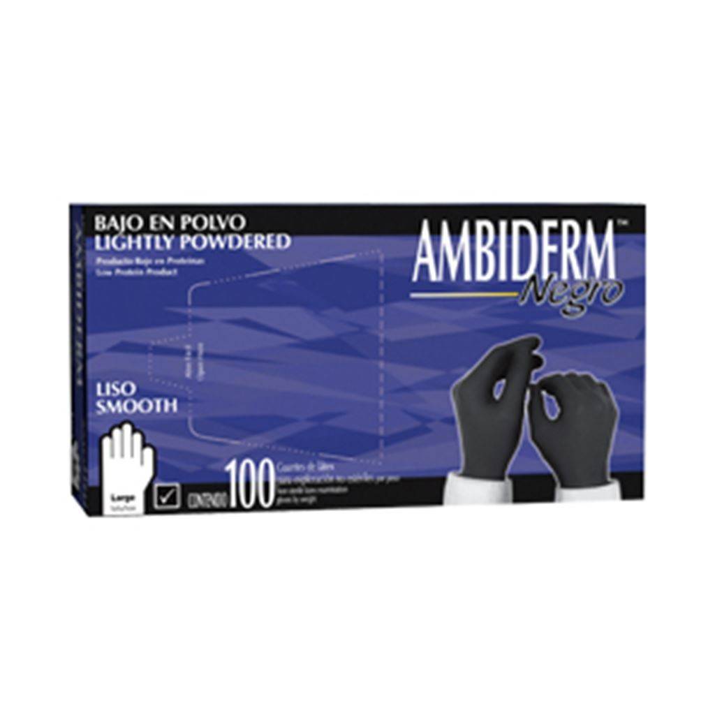 GUANTE DE LATEX AMBIDERM NO ESTERIL PARA EXPLORACION TALLA MEDIANA COLOR NEGRO