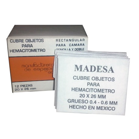 CUBRE OBJETOS PARA HEMATOCITOMETRO 20X26 C/12 PZA - MADESA